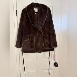 AVEC LES FILLES - faux fur belted robe coat - NEW WITH TAGS